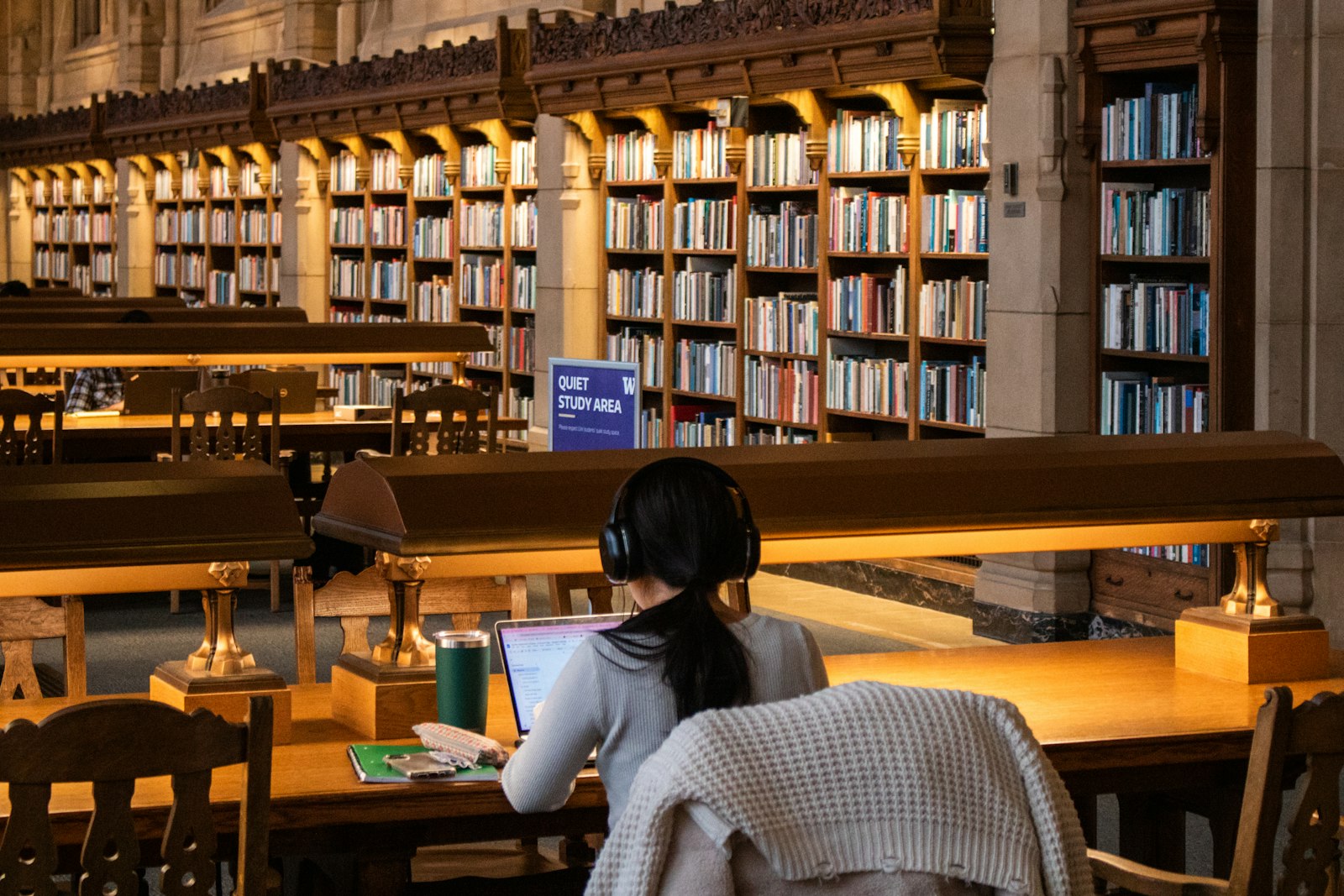Professor researching in a university library